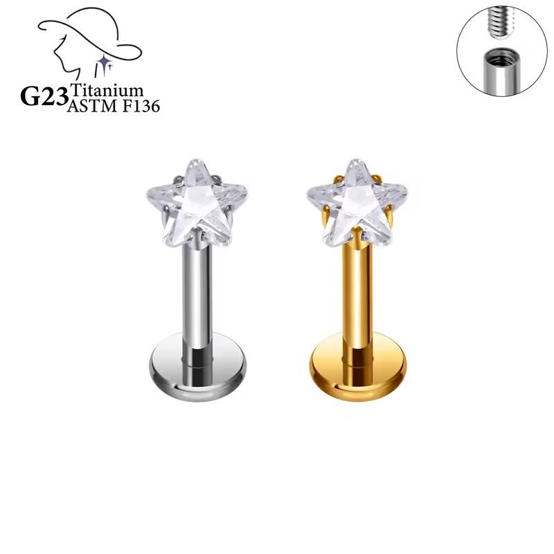 316L Stainless Steel 16G Internally Threaded Dainty Multi Shape CZ Flat Back Stud