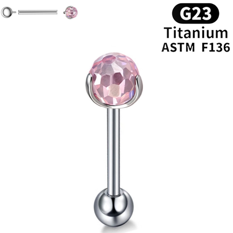 G23 Titanium 16G Internally Threaded Crystal Ball Flat Back Stud/Straight Barbell