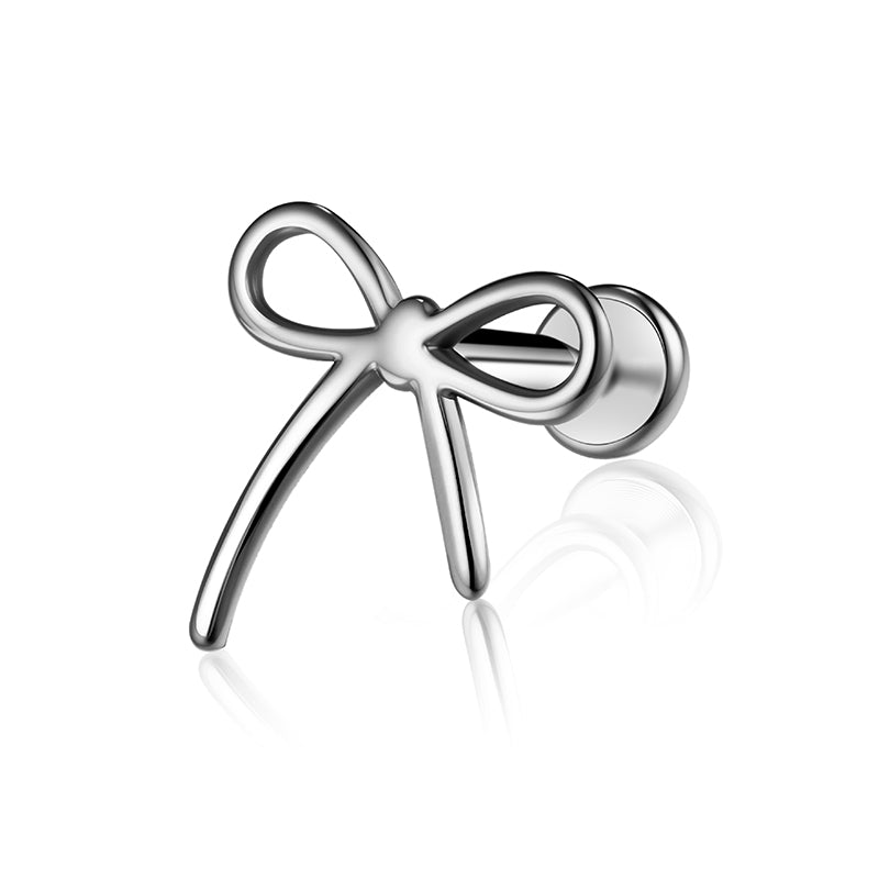 G23 Titanium 16G Internally Threaded Ribbon Bow Gold PVD Flat Back Stud