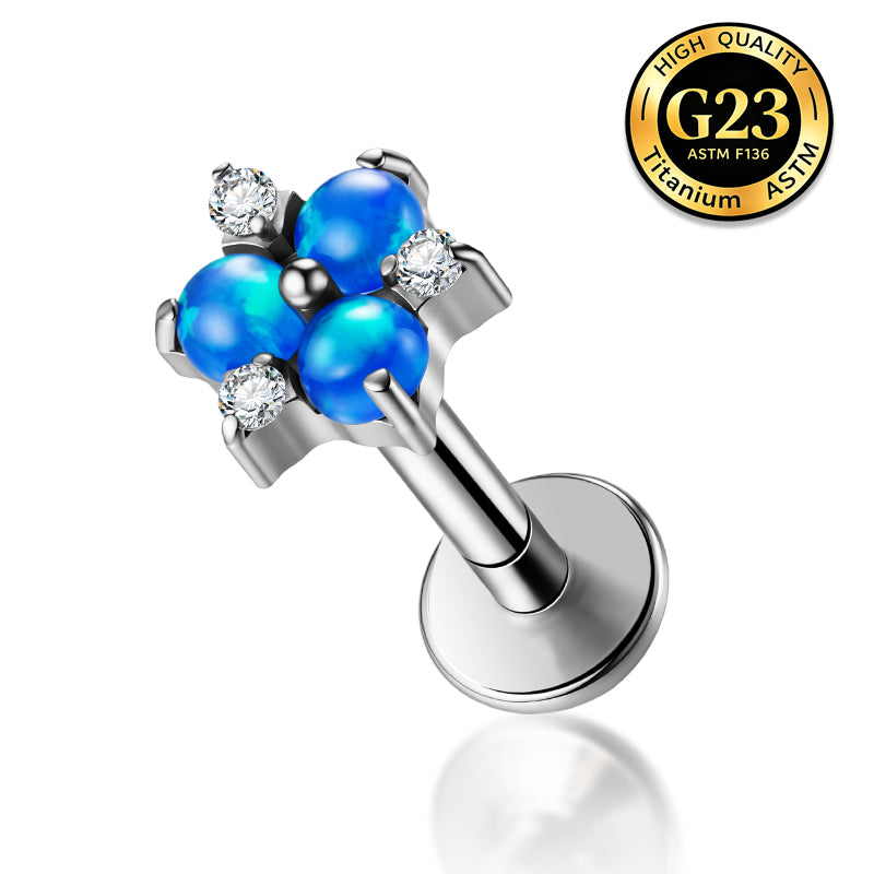 G23 Titanium 16G Internally Threaded High Polish Dainty Triple Opal Silver Flat Back Stud