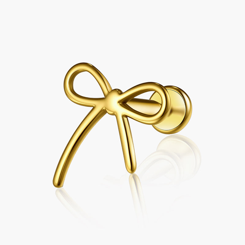 G23 Titanium 16G Internally Threaded Ribbon Bow Gold PVD Flat Back Stud
