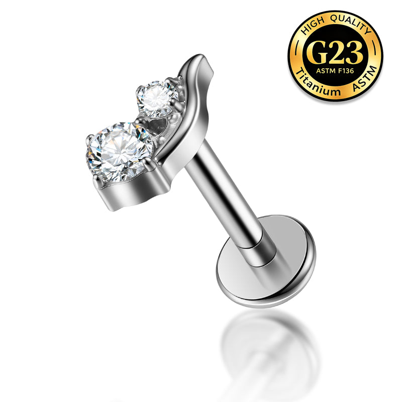 G23 Titanium 16G Internally Threaded High Polish Celestial Crescent Moon Silver Flat Back Stud