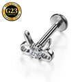 G23 Titanium 16G Internally Threaded High Polish Dainty Bow Silver Flat Back Stud