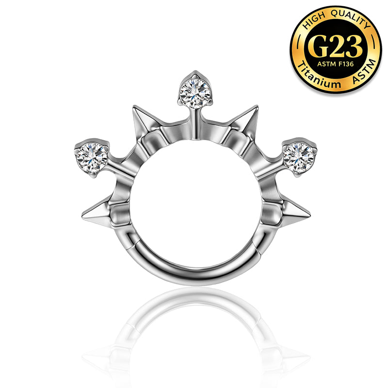 G23 Titanium 16G Clicker High Polish Celestial Crescent Moon Silver Hoop Ring Septum Ring