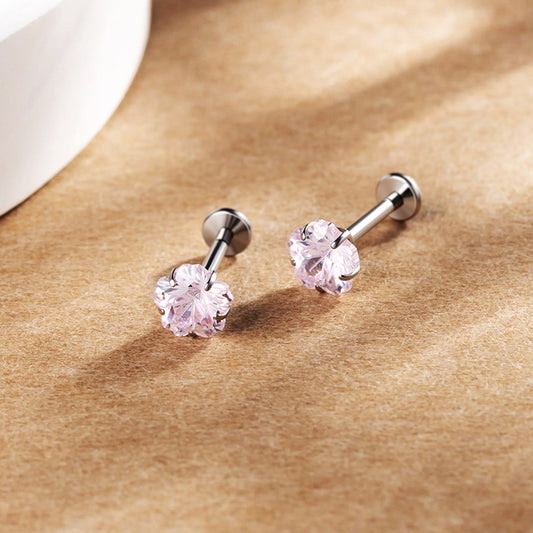 G23 Titanium 16G Internally Threaded High Polish Dainty Cherry Blossom Silver Flat Back Stud