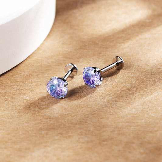 G23 Titanium 16G Internally Threaded High Polish Sparkling Starburst CZ Silver Flat Back Stud