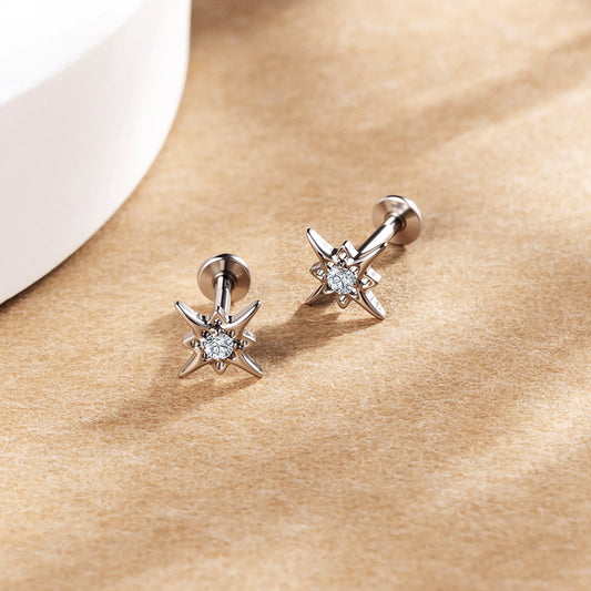 G23 Titanium 16G Internally Threaded High Polish Celestial North Star Silver Flat Back Stud