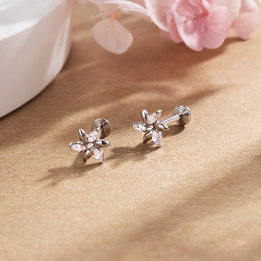 G23 Titanium 16G Internally Threaded High Polish Elegant Lily Silver Flat Back Stud