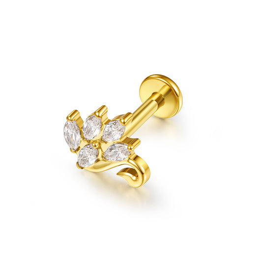 G23 Titanium 18K Gold PVD 16G Internally Threaded Swan Gem CZ Flat Back Stud