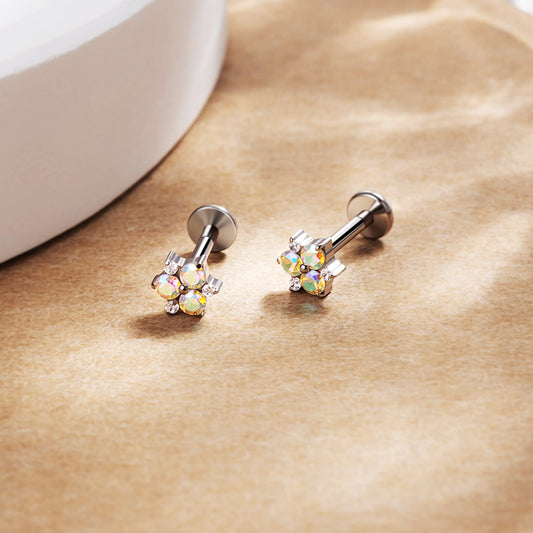 G23 Titanium 16G Internally Threaded High Polish Lucky Clover Silver Flat Back Stud