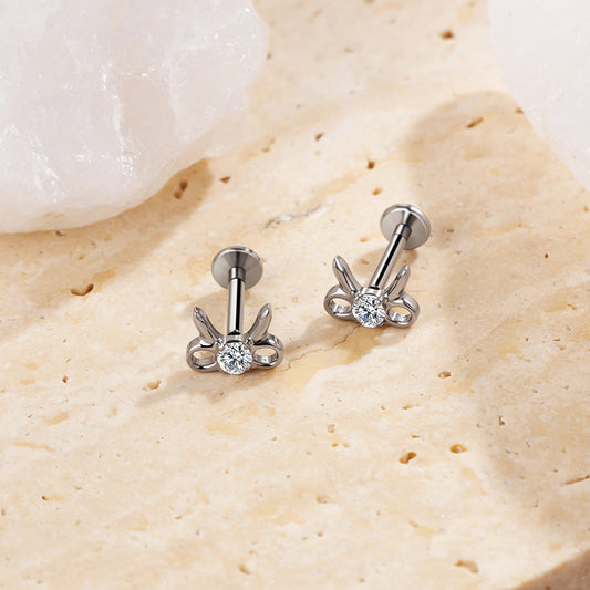 G23 Titanium 16G Internally Threaded High Polish Dainty Bow Silver Flat Back Stud