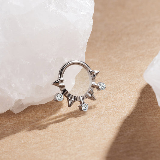 G23 Titanium 16G Clicker High Polish Celestial Crescent Moon Silver Hoop Ring Septum Ring