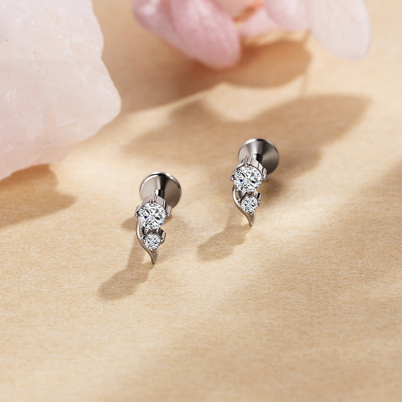 G23 Titanium 16G Internally Threaded High Polish Celestial Crescent Moon Silver Flat Back Stud