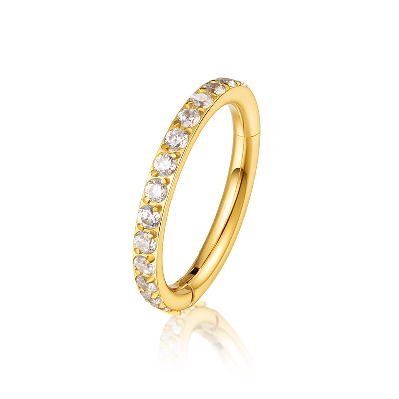 G23 Titanium 18K Gold PVD CZ Inlay Seamless Open Spiral Hoop Ring