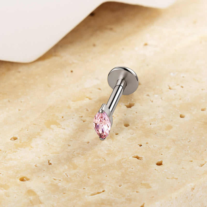 G23 Titanium 16G Internally Threaded Glam Marquise Cut CZ Gold PVD Flat Back Stud