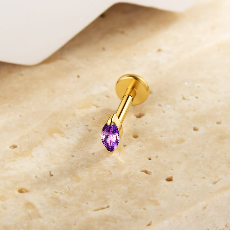 G23 Titanium 16G Internally Threaded Glam Marquise Cut CZ Gold PVD Flat Back Stud