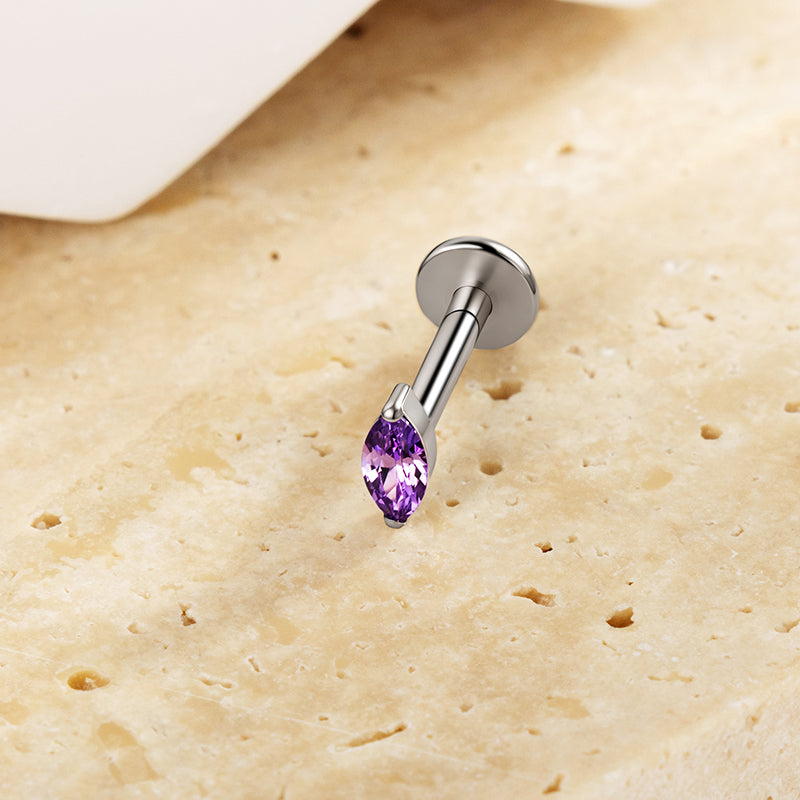 G23 Titanium 16G Internally Threaded Glam Marquise Cut CZ Gold PVD Flat Back Stud