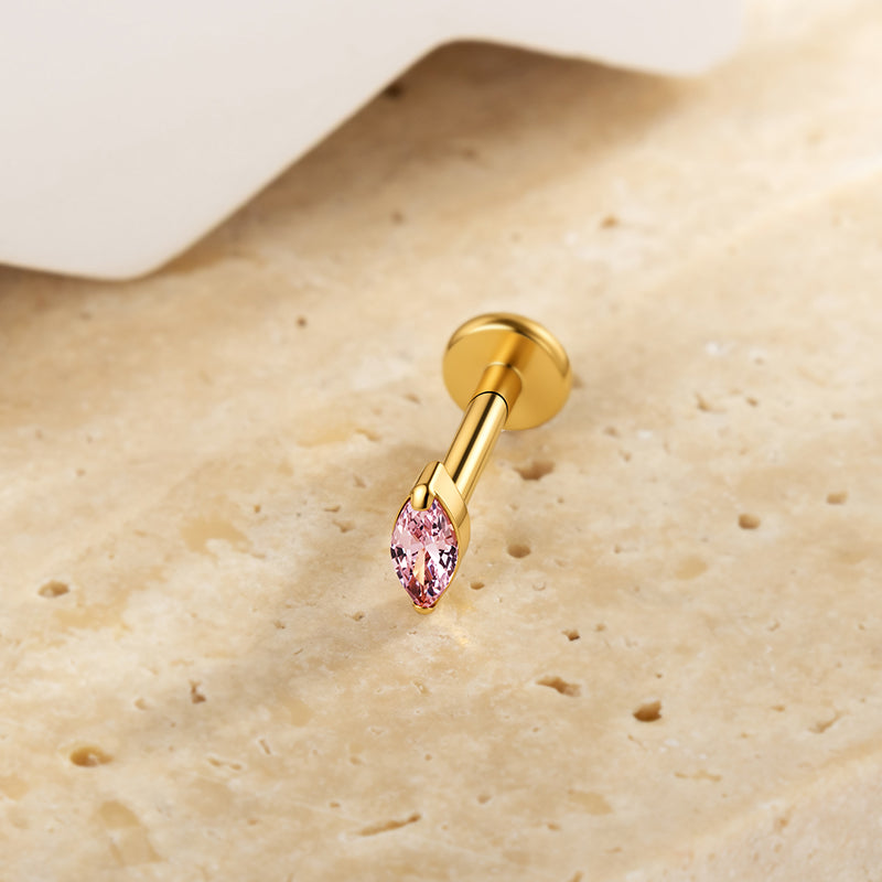 G23 Titanium 16G Internally Threaded Glam Marquise Cut CZ Gold PVD Flat Back Stud