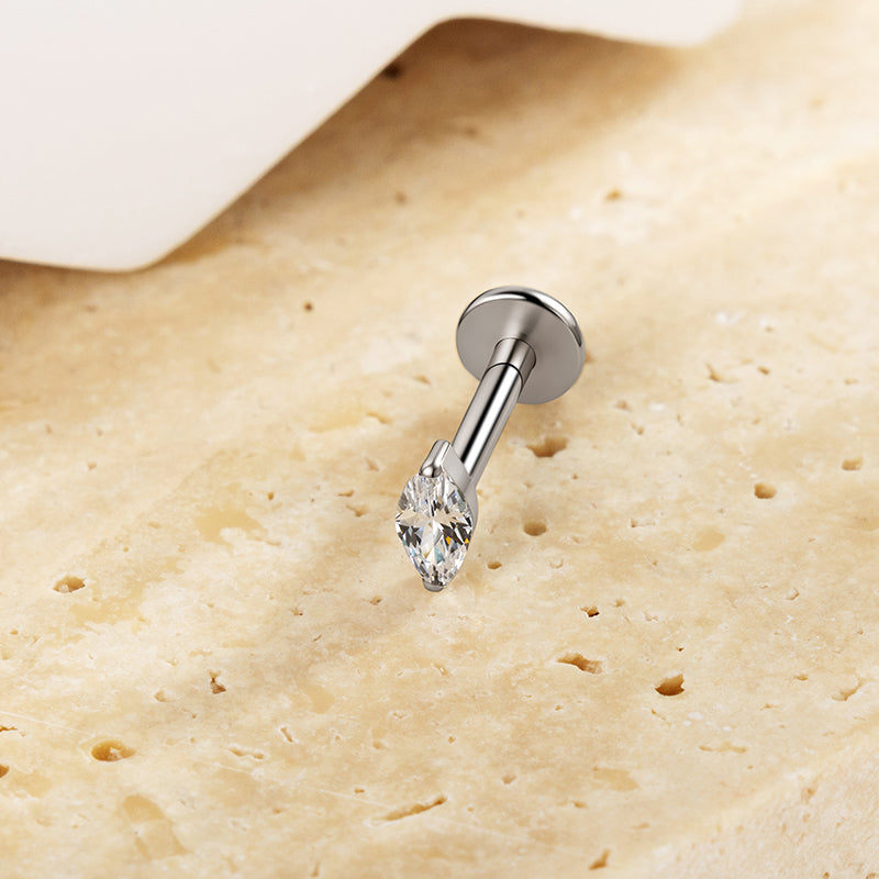 G23 Titanium 16G Internally Threaded Glam Marquise Cut CZ Gold PVD Flat Back Stud