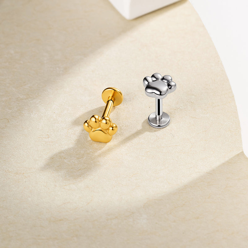 G23 Titanium 16G Internally Threaded Cute Paw Print Gold PVD Flat Back Stud