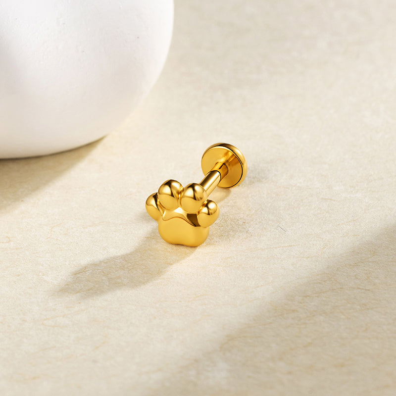 G23 Titanium 16G Internally Threaded Cute Paw Print Gold PVD Flat Back Stud
