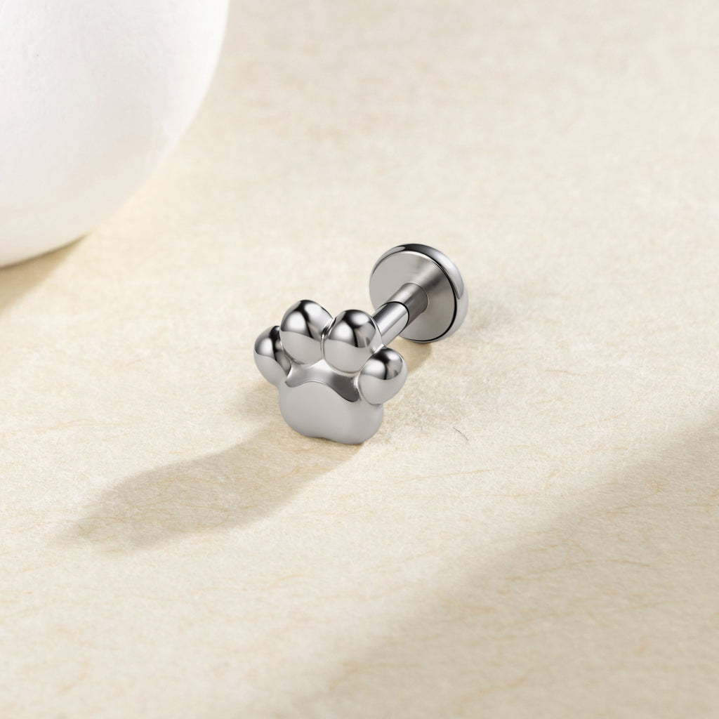 G23 Titanium 16G Internally Threaded Cute Paw Print Gold PVD Flat Back Stud