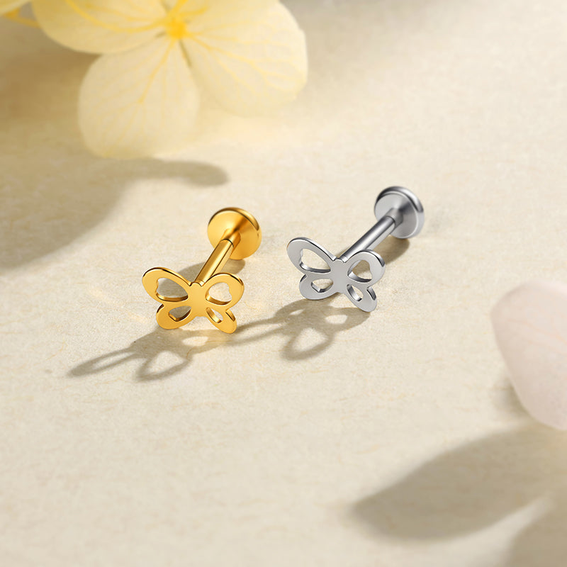 G23 Titanium 16G Internally Threaded Minimalist Butterfly Gold PVD Flat Back Stud