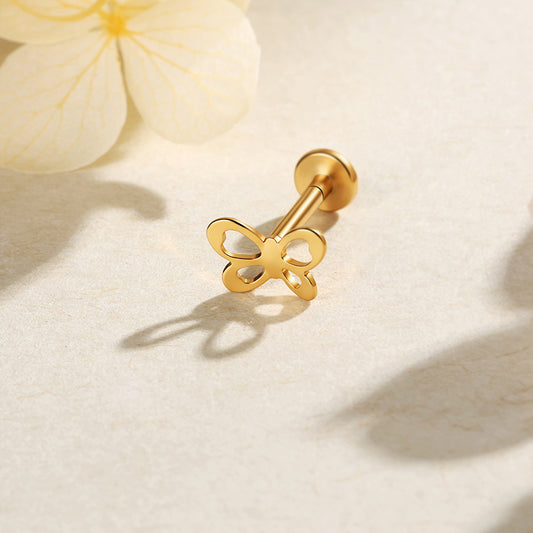 G23 Titanium 18K Gold PVD 16G Internally Threaded Butterfly Flat Back Stud