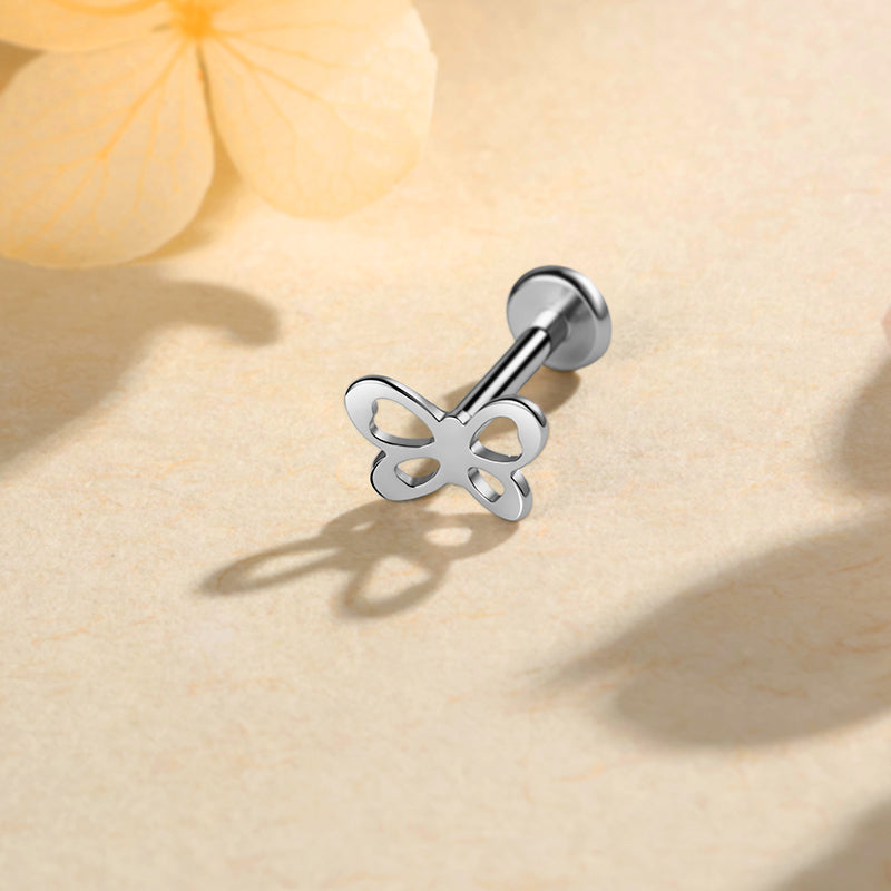 G23 Titanium 16G Internally Threaded Minimalist Butterfly Gold PVD Flat Back Stud