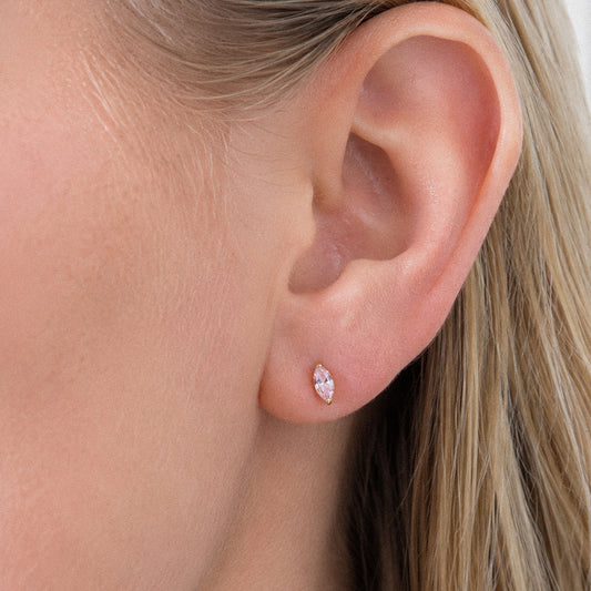 G23 Titanium 18K Gold PVD 16G Internally Threaded Marquise Cut CZ Flat Back Stud