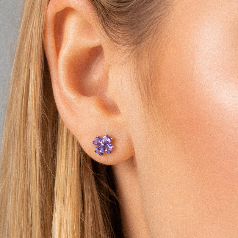 G23 Titanium 16G Internally Threaded Glam Heart Cut Green Clear Purple CZ Four Leaf Clover Gold PVD Flat Back Stud