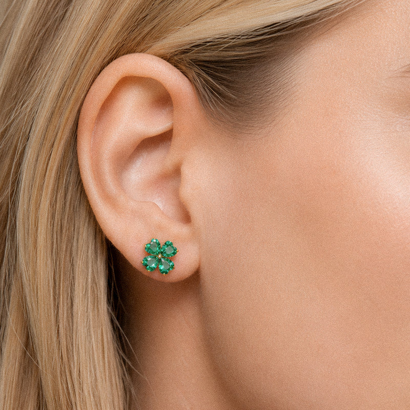 G23 Titanium 16G Internally Threaded Glam Heart Cut Green Clear Purple CZ Four Leaf Clover Gold PVD Flat Back Stud