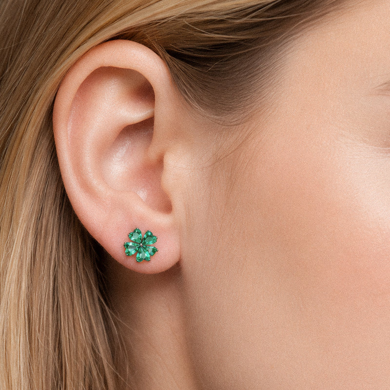 G23 Titanium 16G Internally Threaded Glam Heart Cut Green Clear Purple CZ Four Leaf Clover Gold PVD Flat Back Stud