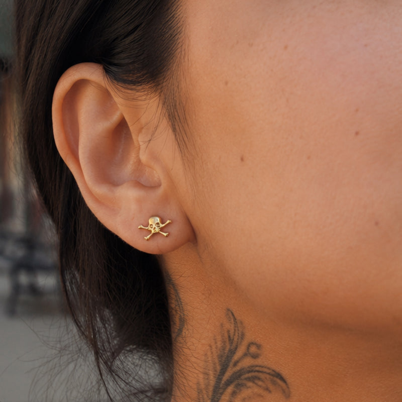 G23 Titanium 18K Gold PVD 16G Internally Threaded Gothic Skull Flat Back Stud
