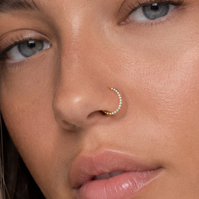 G23 Titanium 18K Gold PVD 16G Dainty Pave CZ Septum Seamless Hoop Ring