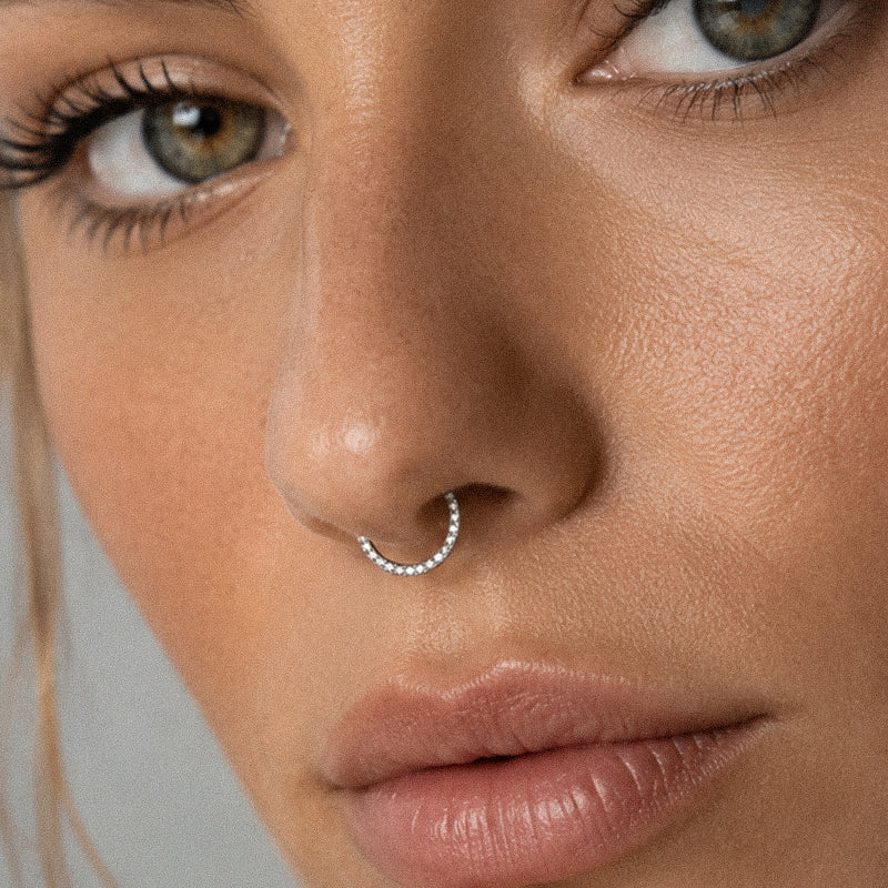 G23 Titanium 18K Gold PVD 16G Dainty Pave CZ Septum Seamless Hoop Ring