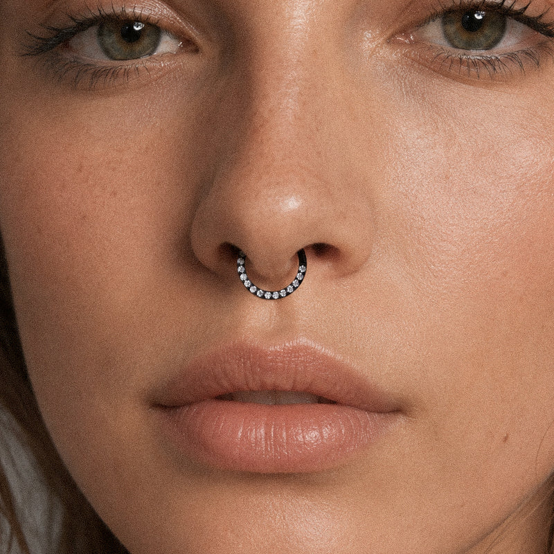 G23 Titanium 18K Gold PVD 16G Dainty Pave CZ Septum Seamless Hoop Ring