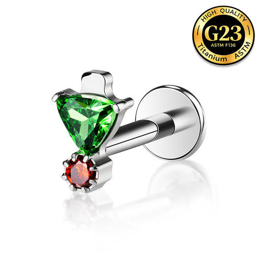 G23 Titanium 16G Internally Threaded High Polish Festive Christmas Tree Silver Flat Back Stud
