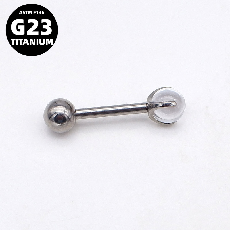 G23 Titanium Clear Glass Ball Piercing for Tongue, Lip & Ear