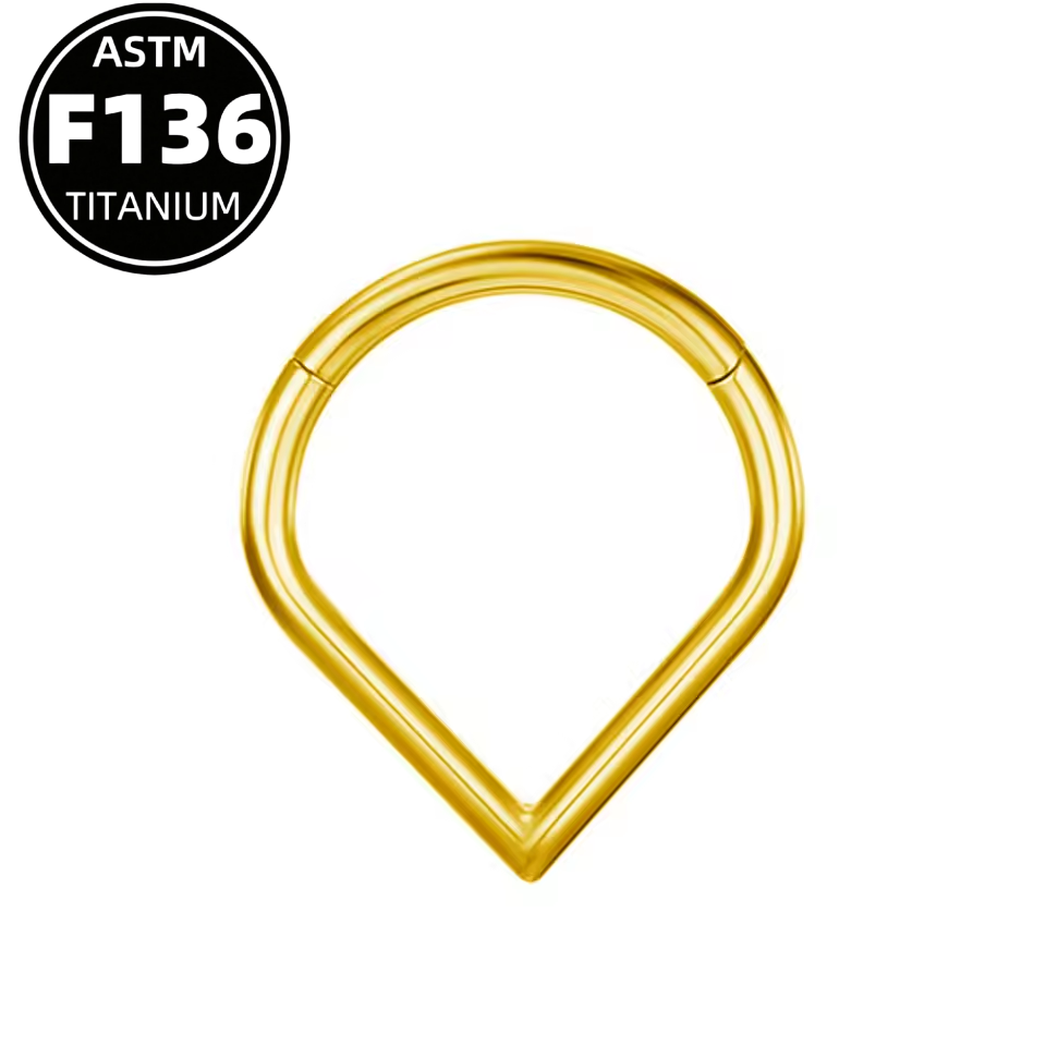 G23 Titanium 18K Gold PVD 16G Geometric Teardrop Clicker Hoop Ring