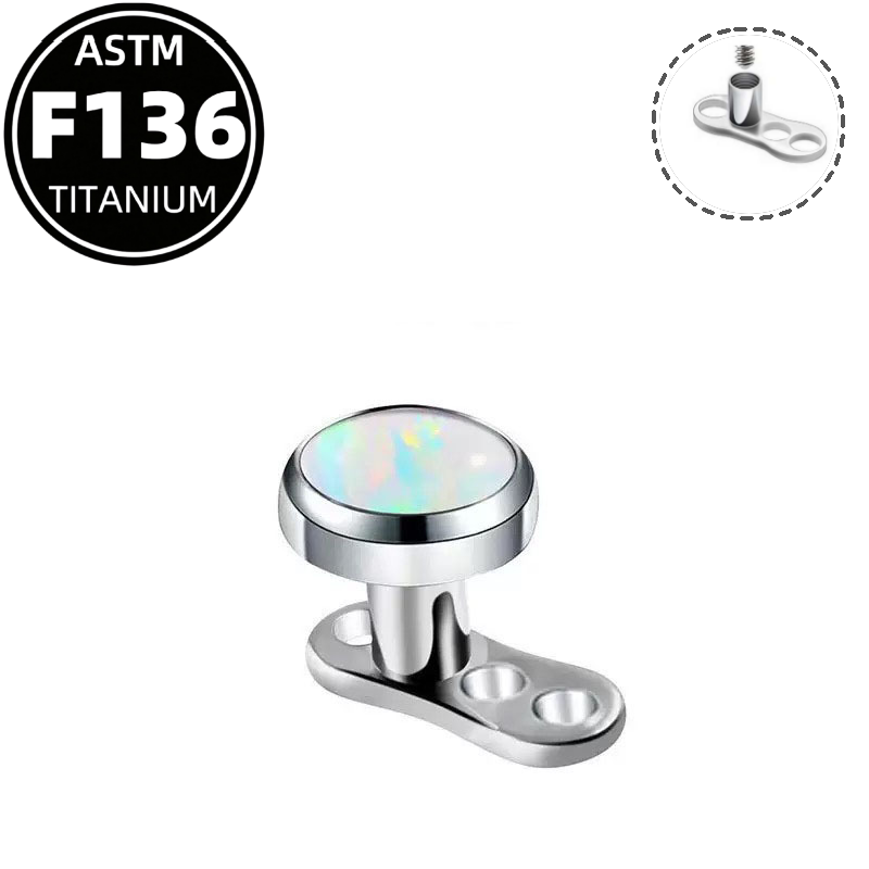 G23 Titanium 16G Internally Threaded Bezel Opal Dermal Anchor