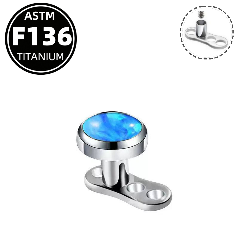 G23 Titanium 16G Internally Threaded Bezel Opal Dermal Anchor