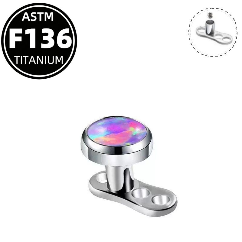 G23 Titanium 16G Internally Threaded Bezel Opal Dermal Anchor