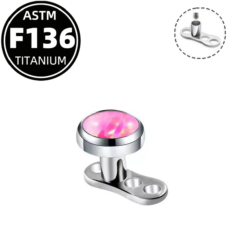 G23 Titanium 16G Internally Threaded Bezel Opal Dermal Anchor