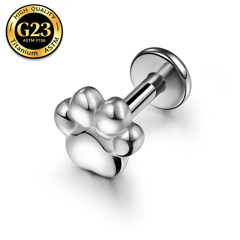 G23 Titanium 16G Internally Threaded Cute Paw Print Gold PVD Flat Back Stud