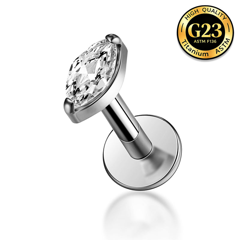 G23 Titanium 16G Internally Threaded Glam Marquise Cut CZ Gold PVD Flat Back Stud