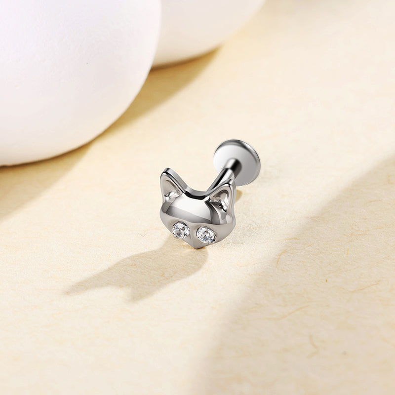 G23 Titanium 18K Gold PVD 16G Internally Threaded Fox Head CZ Flat Back Stud