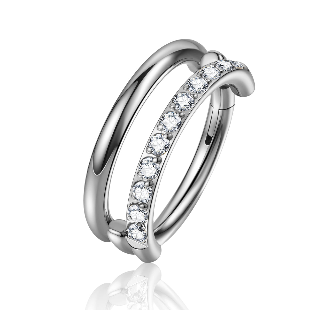 G23 Titanium 16G Double Hoop Pavé 18K Gold PVD CZ Clicker Hoop Ring