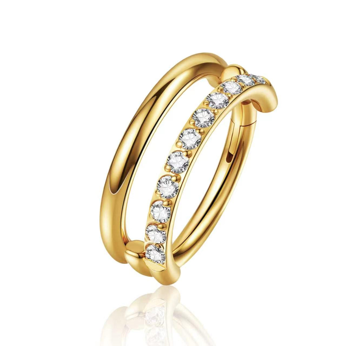G23 Titanium 16G Double Hoop Pavé 18K Gold PVD CZ Clicker Hoop Ring