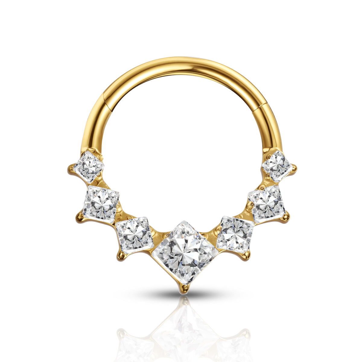 G23 Titanium 16G Geometric Cluster 18K Gold PVD CZ Clicker Hoop Ring